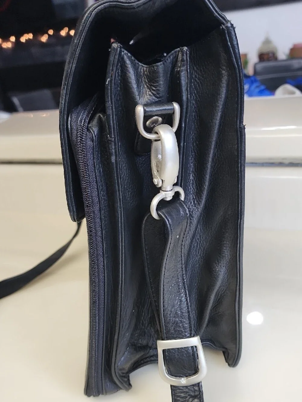 Pelle Studio Black Leather Briefcase with Silver Lock